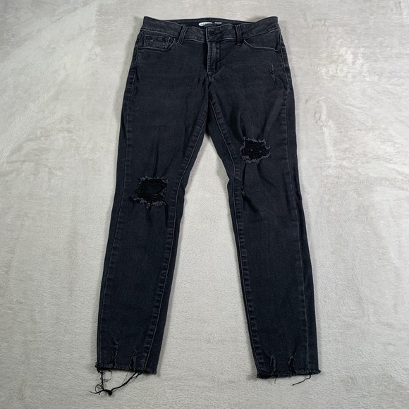 Old Navy Rockstar Jeans Womens 4 Petite Black Super Skinny Ankle Distressed - Picture 1 of 13